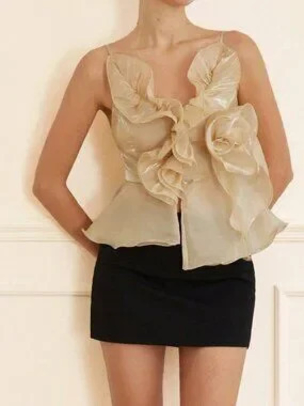 ZARA Camel Elegant Women's Ruffled Silk Camisole Top